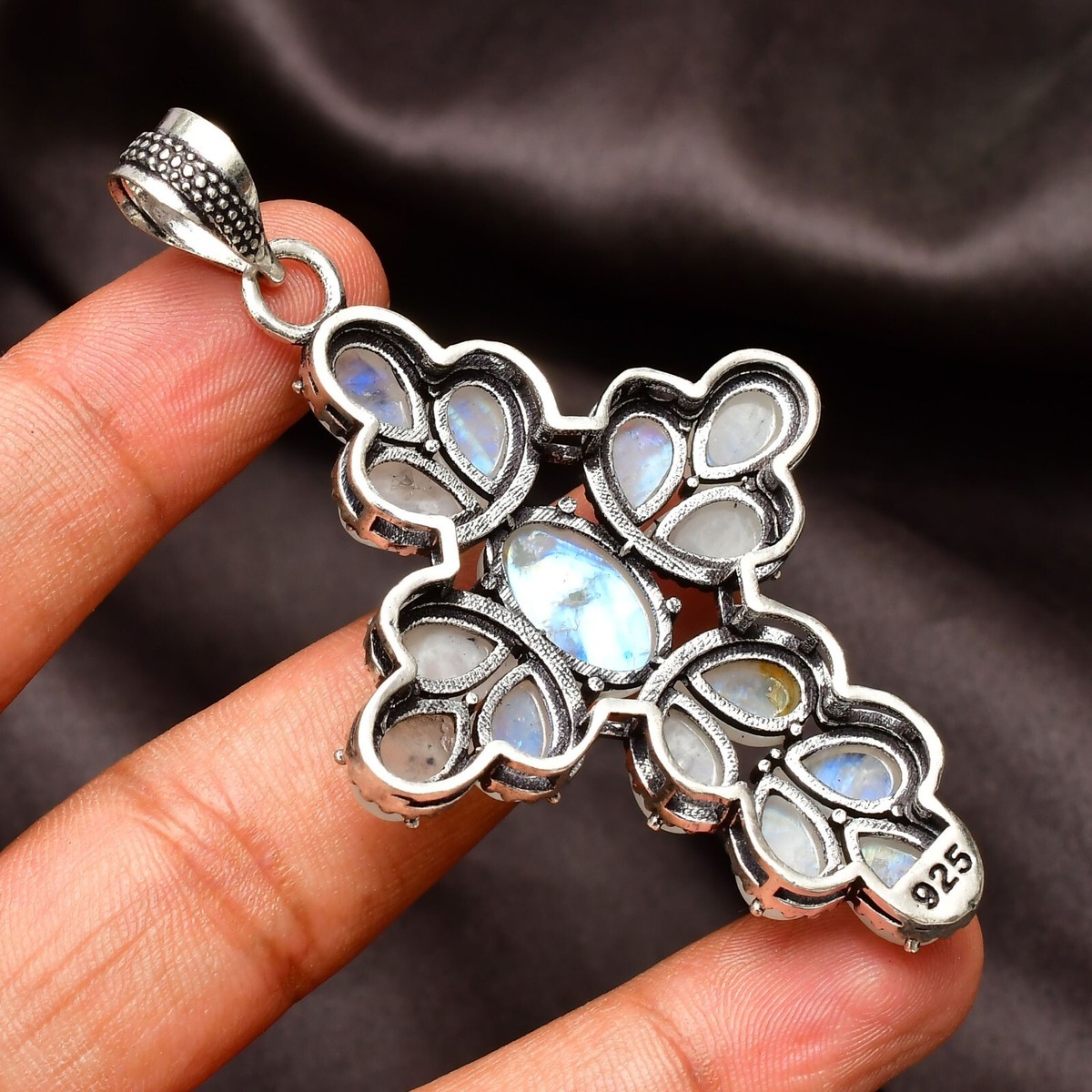 Rainbow Moonstone Pendant Gemstone 925 Sterling Silver Handmade Jewelry 2.80" View 4