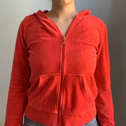 Red Juicy Couture hoodie, "Juicy Loves You", on th