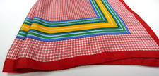 Glentex Scarf Red Striped Yellow Tiny Squares VINTAGE 1970s ACETATE Large 27"