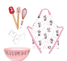 Disney ~ 8 Piece Kids' Baking Set ~ MINNIE MOUSE ~ Apron ~ Bowl ~ Utensils