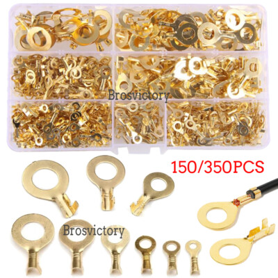 Cable Wire Ring Crimp Connector Golden Non-insulated Crimp Brass ...