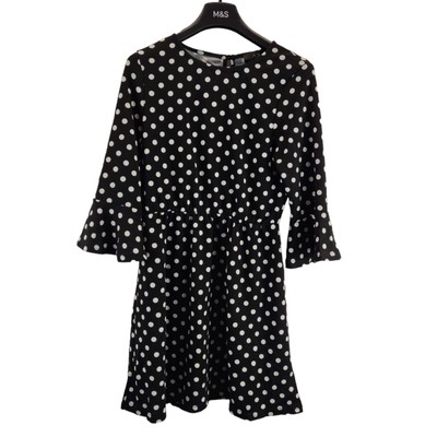 Ax Paris Damen Kleid schwarz & weiß gepunktet Rundhals 3/4-Arm Größe 10