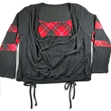 Womens Long Sleeved Black Shirt with Red Plaid Accents Size 4XL