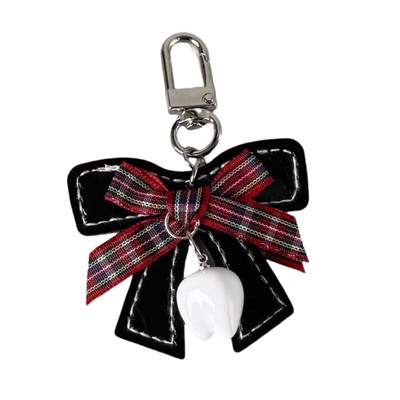 Stylish Checkered Bowknot Designs Keychain Tooth Ornament for Kids and Adults