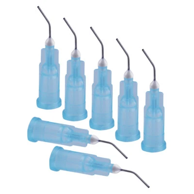 MARKENLOS 100 piezas Dental Pre Bent Teflón agujas contundentes puntas de aguja 25 Ga 0,55 mm azul gk