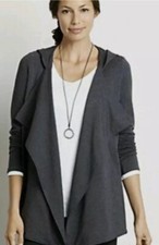 Pure J Jill Open Front Knit Cardigan Draped Gray Cotton Hooded Minimalist Size L