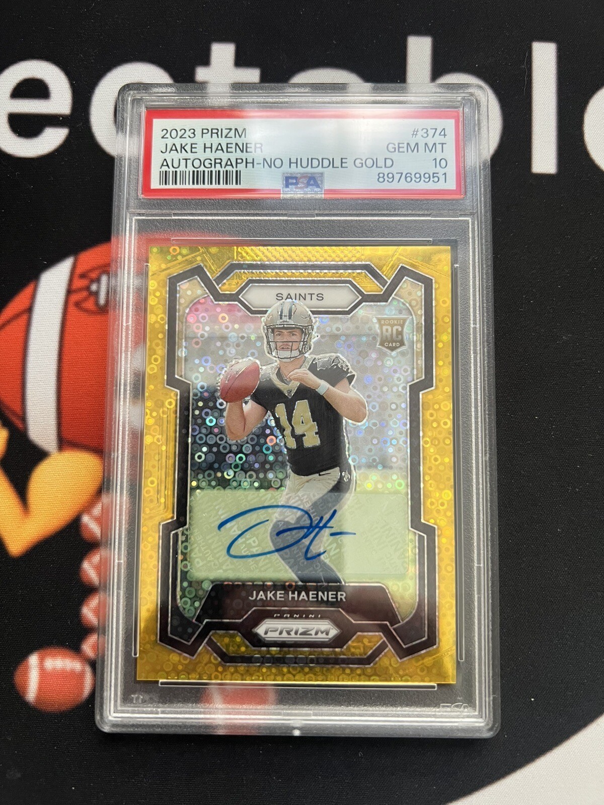 2023 Panini Prizm Rookie Auto #374 Jake Haener Gold Auto /10 PSA 10 RC Disco