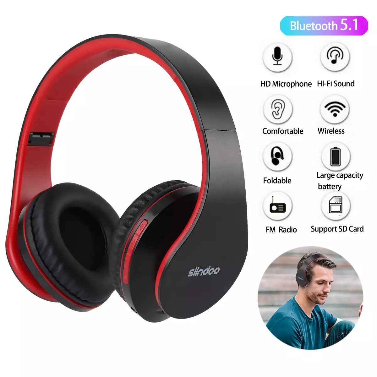 Wireless Bluetooth Headphones Over Ear Stereo Earphones Super Bass Headset FM