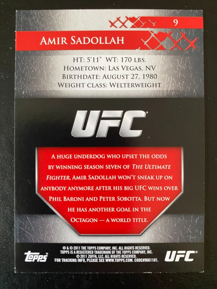 Amir SADOLLAH Topps 2011 UFC Title shot Lightweight #9 - Image 2 of 2