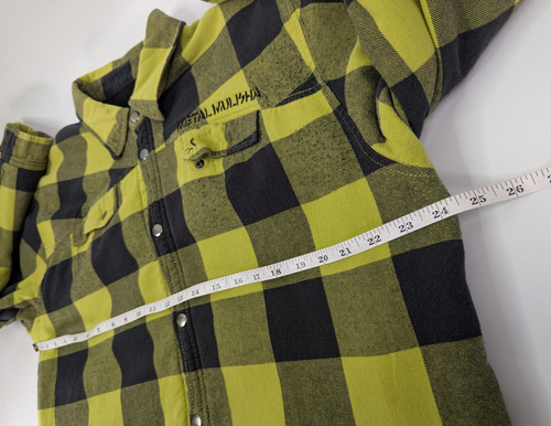 Metal Mulisha Yellow Plaid Snap Long Sleeve Flannel Fleece Shacket Size XL - Picture 8 of 12