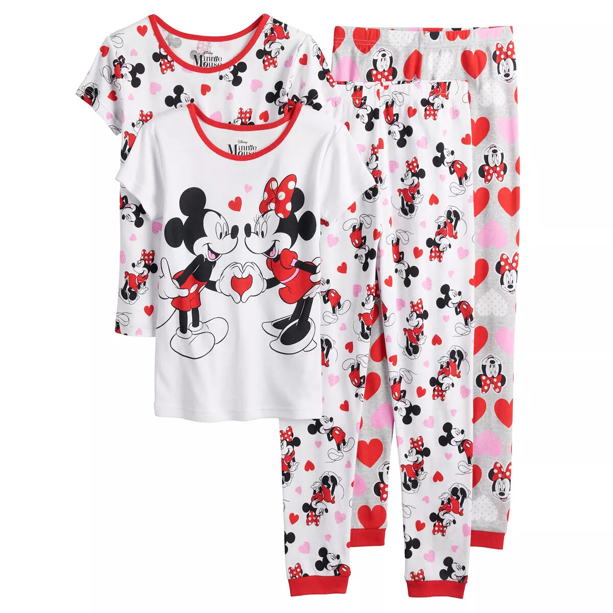 New Disney Minnie Mouse Loves Mickey 4-Piece Pajama Set