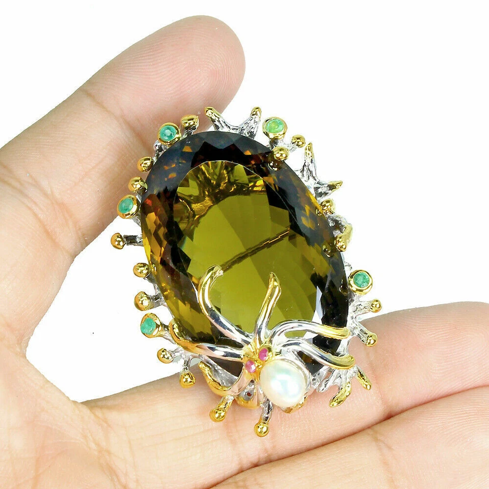 SHOLA Echt Natürlicher Oliven Quarz Anhänger / Brosche Silber N157 - Bild 2 von 3