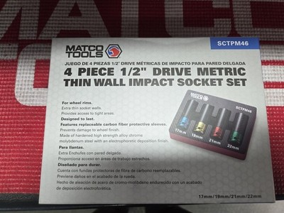 Matco Tools 4 Pc 1/2'' Dr Metric Thin Wall Impact Socket Set SCTPM46 Carbon Fiber