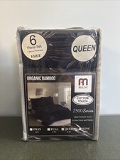 Queen Sheet Set Organic Bamboo Natural 6 Piece Black Set New
