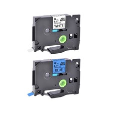 2PK Compatible with Brother TZ TZe-231 531 12mm Black on White /Blue Label Tape