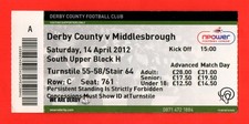2011/12 DERBY COUNTY 0-1 MIDDLESBROUGH CHAMPIONSHIP 14.4.12 TICKET *MINT* COND