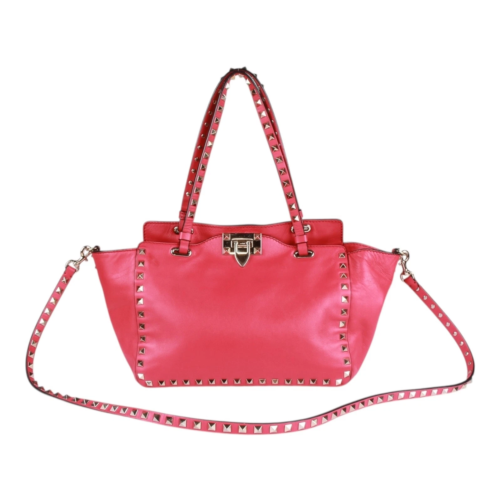 Valentino — Valentino Garavani Rockstud Tote Bag in Dark Pink Leather with Gold-Tone Studs