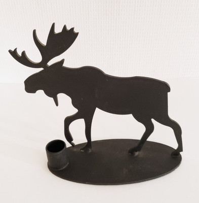 Rustic Cabin Decor Black Metal 7'' Moose Silhouette Taper Candle Holder Lodge Art