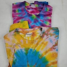 VTG 1980s Hippie Summer Tie Dye T-Shirts Lot 2 USA Made L Single Stitch Crop