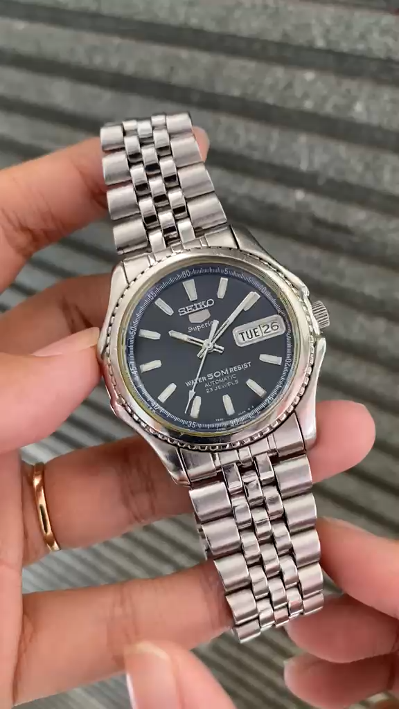 Rare Seiko 5 Superior SKZ049 Automatic 7S36-0090 Blue Dial Day