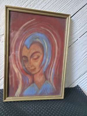 VTG Abstract Expressionism Portrait Print Signed Gold Framed 10x14 Ready To Hang