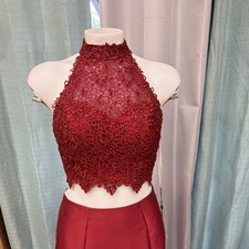 Alyce Paris Burgundy Beaded Lace Halter Mermaid Gown Sleeveless Size 4 Lot 4