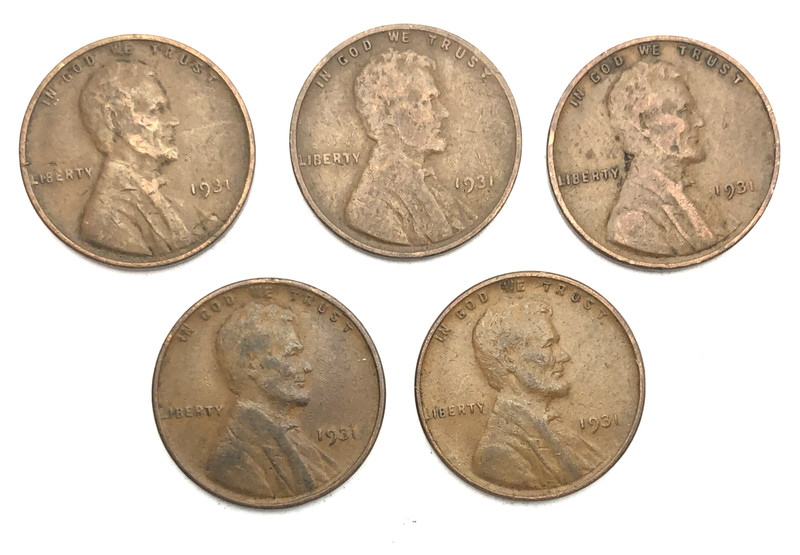 1931 LINCOLN WHEAT CENTS, All Phil., 5 coin lot          Combined shipping avail