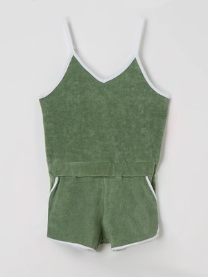 Shiwi Girls' Playsuit Overall Jumpsuit Terry Cloth, Green, 128 cm (7-8 years)