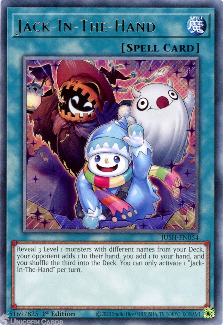 JUSH-EN054 Jack-In-The-Hand : Rare 1st Edition Mint YuGiOh Card