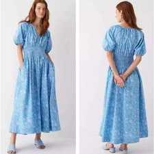 J. Crew Provence Smocked Waist Midi Dress Puff Sleeve Floral Marigold Blooms XXS