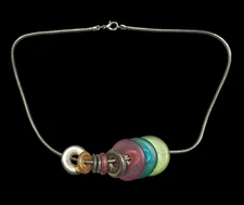 Rainbow And Silver Tone Slide Disc Charm Necklace