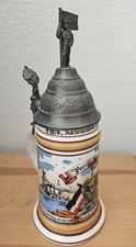 Sch&ouml;ner Reservistenkrug der Marine/  mit Zinndeckel und Bodenbild