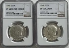 1968-S KENNEDY HALF DOLLAR, 50C, NGC PF 65 ULTRA CAMEO & PF 65 CAMEO, 2 COIN LOT