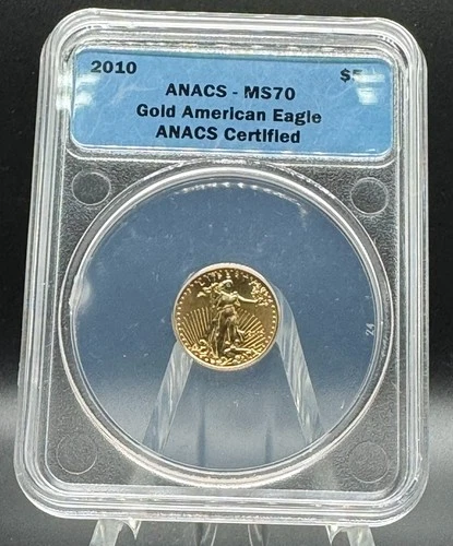 2010 American Eagle $5 Gold Coin 1/10 oz - ANACS Graded MS70 - Free S&H