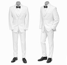 Men's White Tuxedo Jacket with Pants Two Button Satin Notch Lapels Size 38R 32W