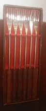 Set of 6 Japanese Stainless Steel Fondue Forks w/Wooden Handles In Original Box