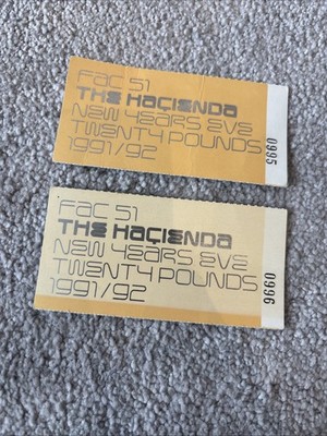 2 Original Hacienda FAC 51 Tickets New Years Eve 1991/92 Manchester Factory