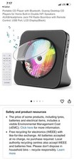 Gueray Portable CD Player Bluetooth FM Radio USB LED Display AUX Black