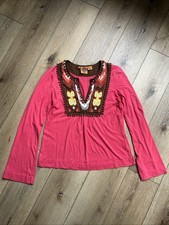 TORY BURCH EMBROIDERED COTTON TUNIC TOP PINK SIZE S Boho Festival Art To Wear