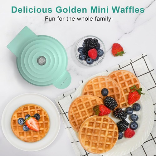 CROWNFUL Mini Waffle Maker Machine, 4 Inch Chaffle with Mint Green - Picture 3 of 7