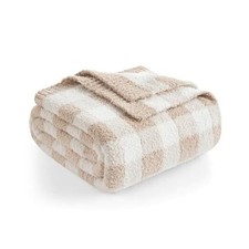 Checkered Throw Blanket for Couch, Super Soft Cozy Throw 50"x 60" Plaid Beige