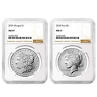 2024 $1 Morgan and Peace Silver Dollar 2pc Set NGC MS69 Brown Label