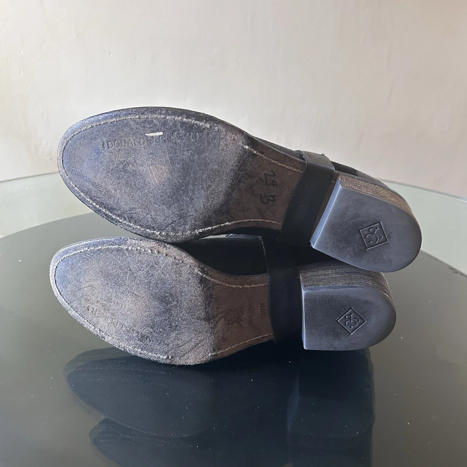 Donald J Pliner Western Couture Dasha Botas 7.5 Cuero Negro Arnés Distress Foto 4 de 4