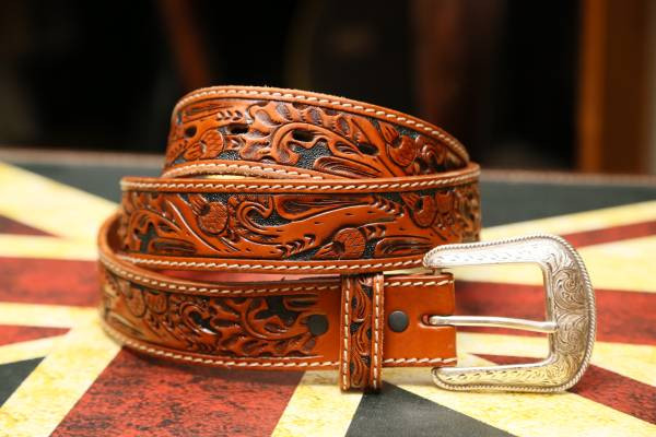 All-Over Pattern Embossed Leather Belt for Men in American USA 3Ddd Style