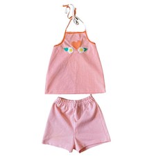 Vintage Carter's Orange White Outfit Set 2 Pieces Top Short Size 3-12 Months