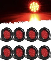 8PCS  2.5" Round Red 13Led Side Marker Clearance Lights [DOT Approved]