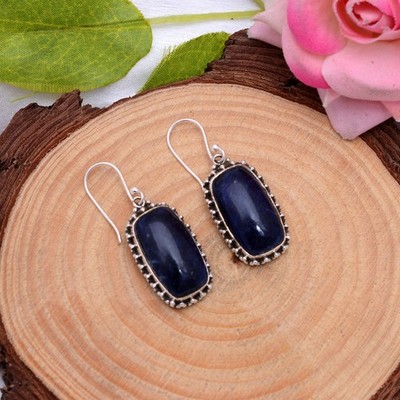 Sodalite Dangle Earring Sterling Silver Handmade Boho Gift Blue Gemstone Jewelry