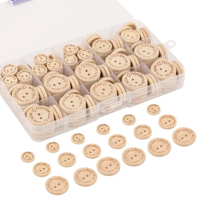 TRIMMING SHOP Handmade With Love Natural Wooden Round Buttons Hand Made 3 Sizes 15/20/25mm