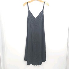 Serendipity Maui Dress Women's Large Black Linen Lace Cut Out Strappy Beach Y2K