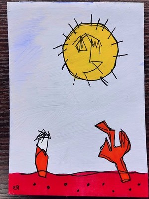 e9Art 5x7 'love at first sight' outsider art brut desert sun cactus naive raw